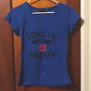 Blue wake up and make up t-shirt from buzz